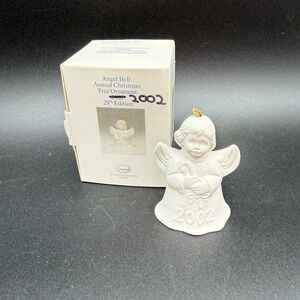2002 Goebel Angel Bell Annual Christmas Tree Ornament 27th Edition White EUC
